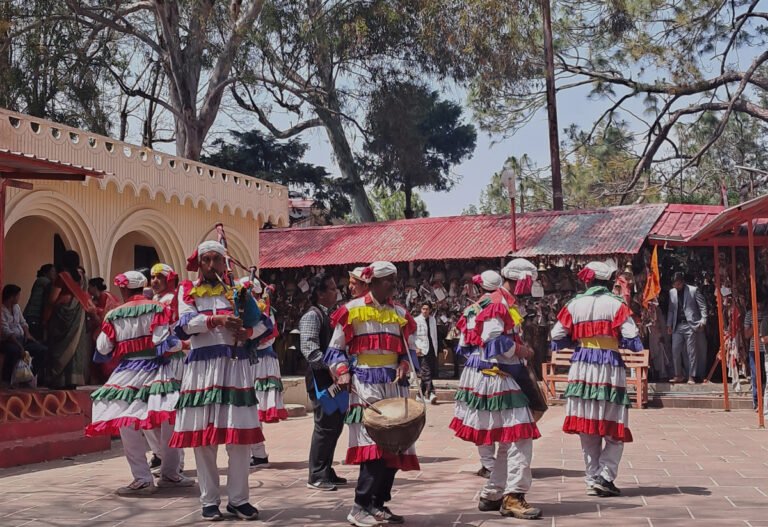 Chholiya dance at a wedding held in the Chitai mandir in Almora, Uttarakhand